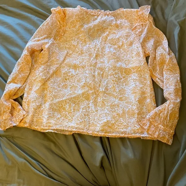 J.Crew Yellow Floral Long Sleeve V-Neck Ruffle Blouse Top small - Image 11