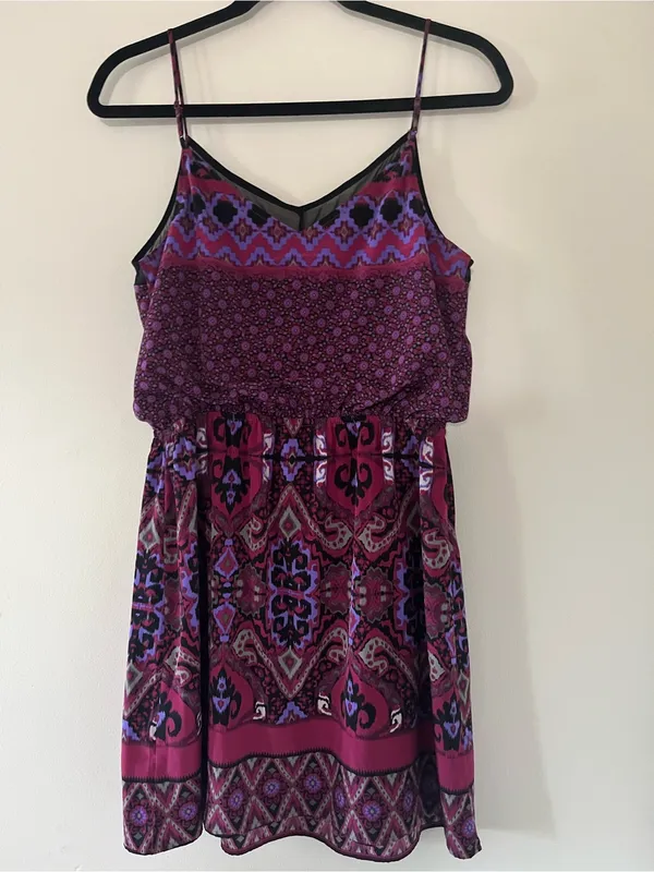 Express Pink Purple Scarf Print Mini Dress Small Resort Vacation Artsy Beach - Image 5