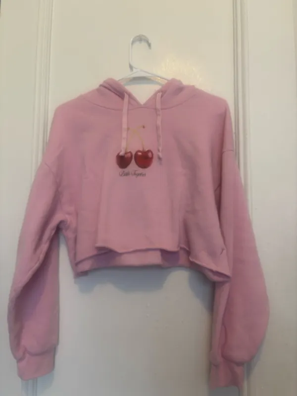 Urban Outfitters Social Project T Cherries Graphic Cropped Hoodie Medium - Image 2