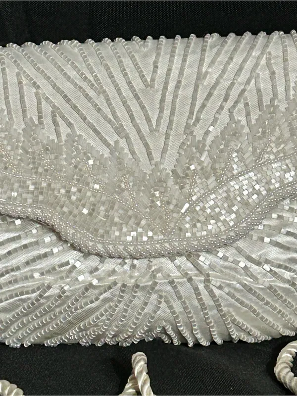 Beaded Ivory Evening Clutch with Rope Strap White - Image 5