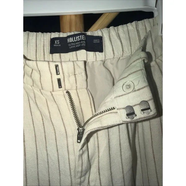 Hollister Livvy Cream Beige Linen Pleated Ultra High Rise Wide Trousers Pants XS - Image 5