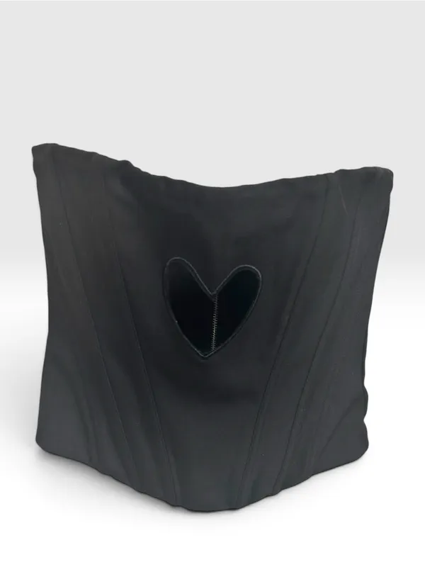 White Fox Black Strapless Corset Top with Heart Cutout & Front Zip Size Small - Image 3