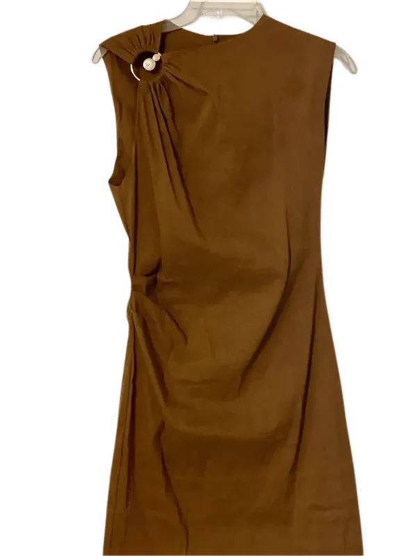 New Zara One-Shoulder Brown Mini Dress with Ring Detail Vacation Linen - Image 6