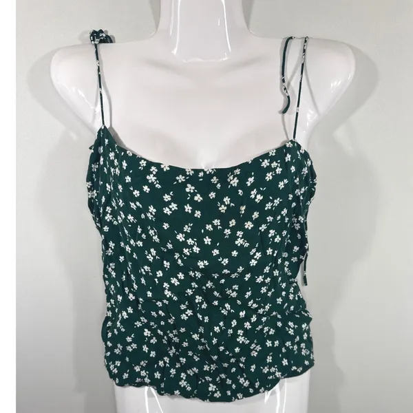 Reformation Green Ditsy Floral Tie Shoulder Smocked Cami Top Women Size 12 Boho - Image 2