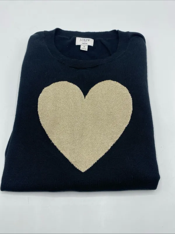 J. Crew Black Sweater Gold Heart Long Sleeve Pullover Sweater Teddie Small - Image 4