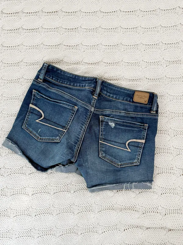 American Eagle Outfitters Distressed Dark Blue Denim Shorts - Image 2