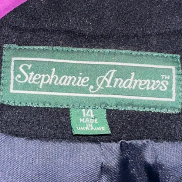 Vintage Stephanie Andrews 100% Wool Long Navy Coat 14 Double Breasted - Image 4