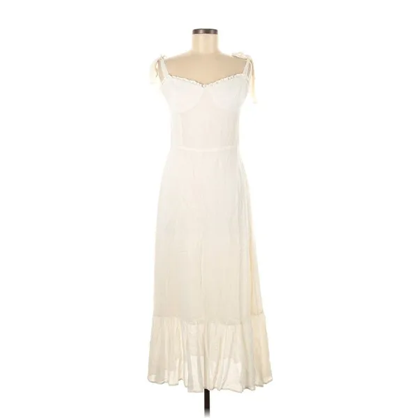 NWT Reformation Nikita Midi in Ivory Tank Tie Straps Flounce Hem Dress 8 - Image 9