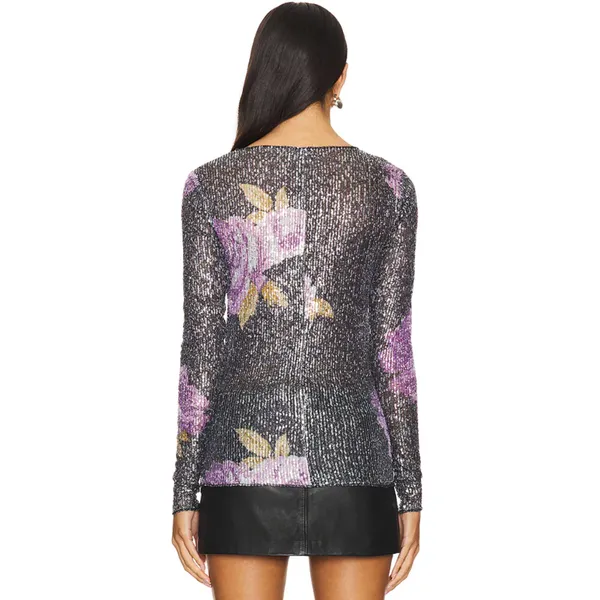 Free People Printed Gold Rush Sequin Top Long Sleeve Amethyst Combo XS NWT - Image 4