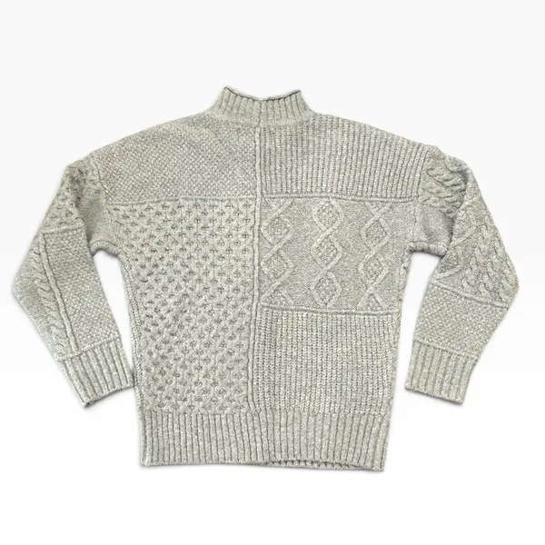 American Eagle Gray Mixed Cable Knit Mock Neck Sweater Womens XS Oversized - Image 3