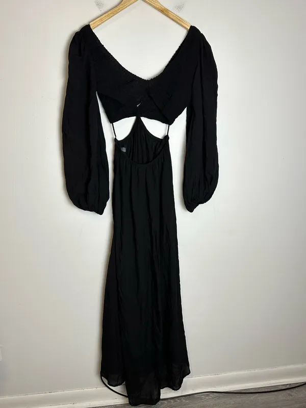 Indah Julie Solid Ruched Bodice Cutaway Maxi Dress in Black Sz M - Image 3