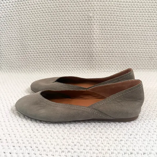 Lucky Brand Alba Taupe Gray Shimmer Suede Leather Squared Toe Ballet Flats 8 - Image 4
