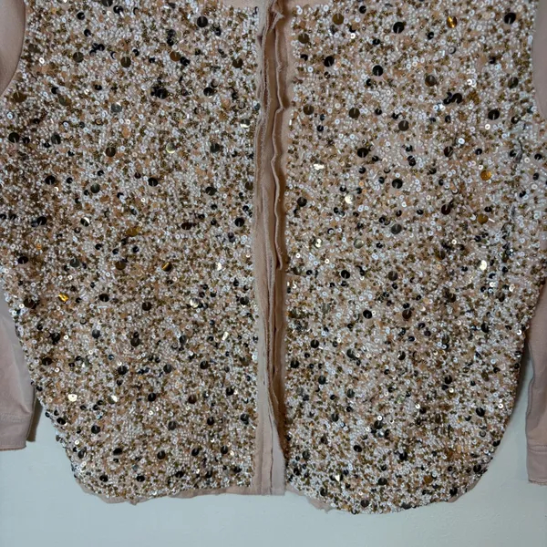 Anthropologie Postmark Paillette Sequin Cardigan Size‎ Large Tan - Image 4