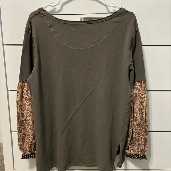 We The Free Jade Green Floral Long Sleeves Oversized Slouchy Tee - Image 3
