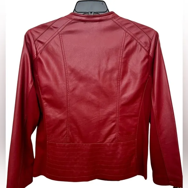 Christopher Banks Red Leather Motorcycle Jacket - Image 2