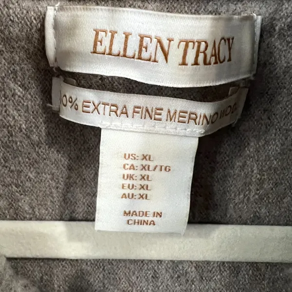 Ellen Tracy Beige 100% Merino Wool Cowl Neck Buckle Accent Pullover Sweater XL - Image 2