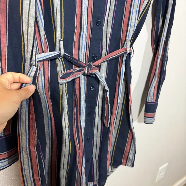 NWT Adriano Goldschmied Navy Multi Stripe Button Down Linen Shirt Dress Women XS - Image 3