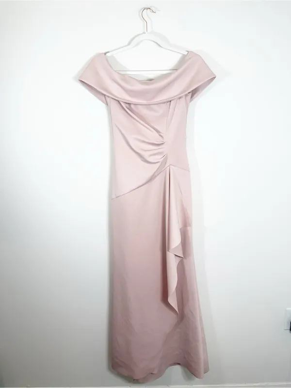 XSCAPE Scuba Crepe Off Shoulder Long Maxi Dress Formal Blush Pink 3008 Size 4 - Image 3