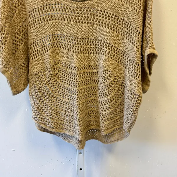 NY Collection Tan Open Knit Dolman Sleeve Sweater XL Beige Crochet Festival Boho - Image 4