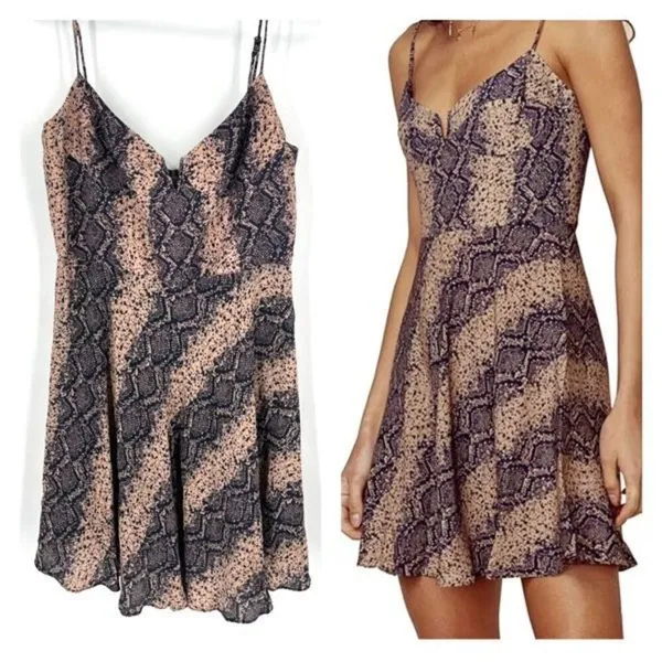 Blue Life Women's Snake‎ Print Sweetheart Corset V-Neck Mini Dress Brown Medium - Image 2
