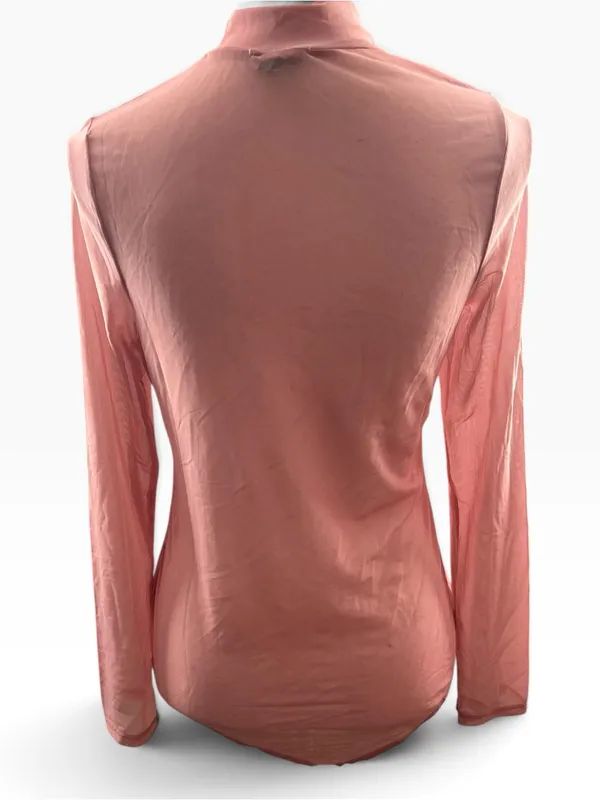 iris Dusty Rose Studded Mock Neck Mesh Long-Sleeve Bodysuit - Image 3