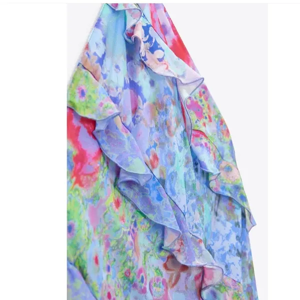 Zara ruffle printed halter midi Dress NEW - Image 9
