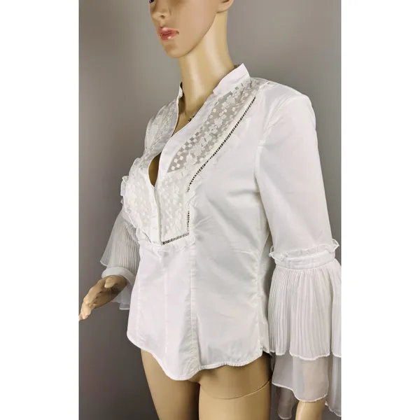 Bebe‎ Women's Sz S Victorian Lace Side Zip Up Top Sz S Coquette Bell Sleeve Y2K - Image 11