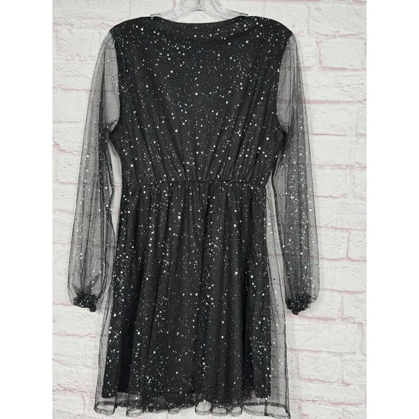 Black Glitter Mesh Long Sleeve Large Dress - Image 6