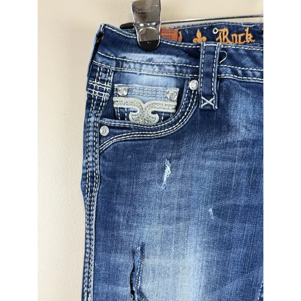 Rock Revival Jeans Womens 27 Effie Boot Cut Low Rise Rhinestone Flap Pockets - Image 4