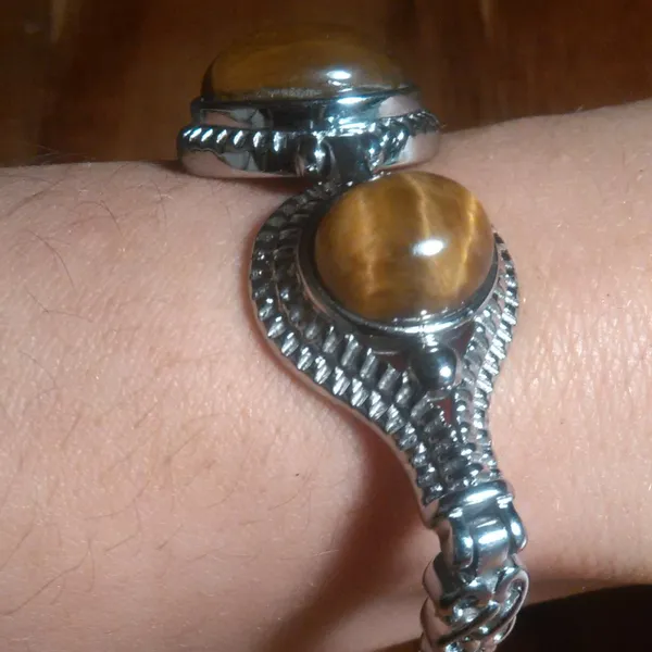 Tiger's Eye Stainless Steel Toggle Clasp Bracelet (Size 6.5 to 8 Inch) - Image 2