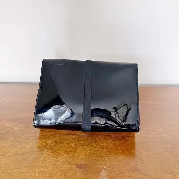 Dior • black patent leather cosmetic bag clutch pouch makeup case ribbon tie - Image 7
