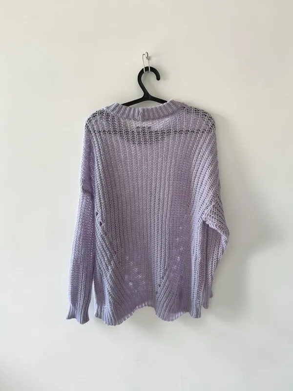 American Eagle Lavender Open Knit‎ Crewneck Sweater, Size XS - Image 2