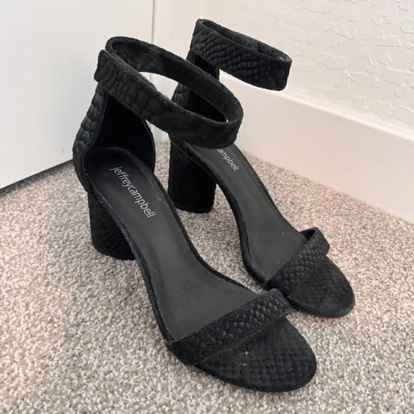 Jeffrey Campbell Laura Heels Size 6.5 Black Croc Ankle Strap Sandal Classic Chic - Image 3