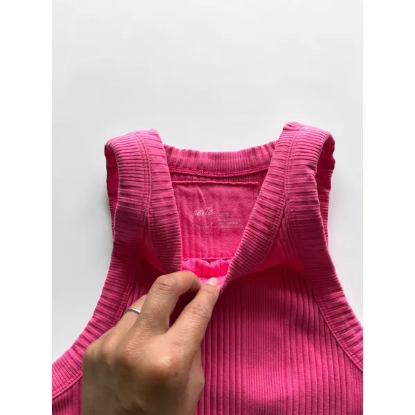 Aerie‎ Womens Hot Pink Ribbed High Neck Tank Top Cropped Racerback XS - Image 3