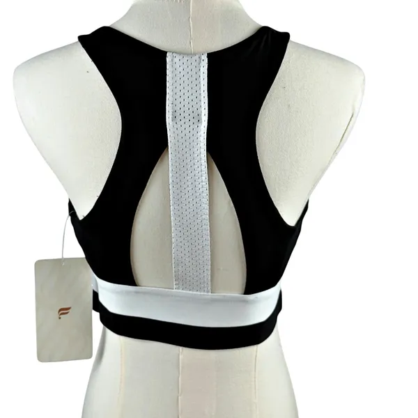 Fabletics Jane Medium Impmact Sports Bra Black White SMALL NWT Hidden Pocket - Image 4
