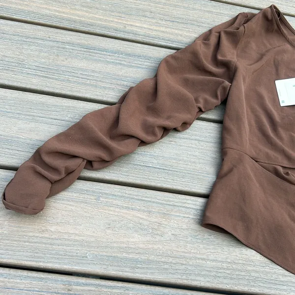 NWT Zara Brown Asymmetrical One Shoulder Brown‎ Blouse Size Large - Image 6