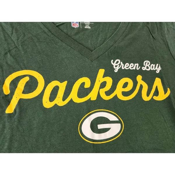 NEW Green Bay‎ Packers NFL T-shirt V-neck Football Tee Green Women's Plus 2XL - Image 3