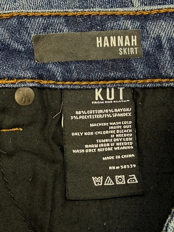 Kut from the Kloth Hannah Denim Distressed Frayed Hem Mini Jean Skirt 14 - Image 6