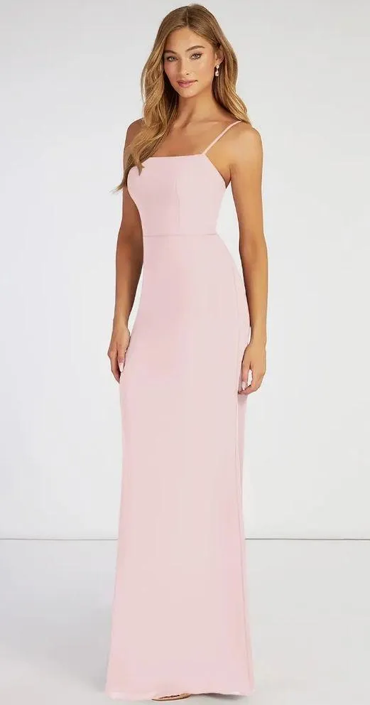 Azazie NWY TAYLA Sheath Square Neckline Chiffon Floor-Length Blushing Pink Sz A4 - Image 3