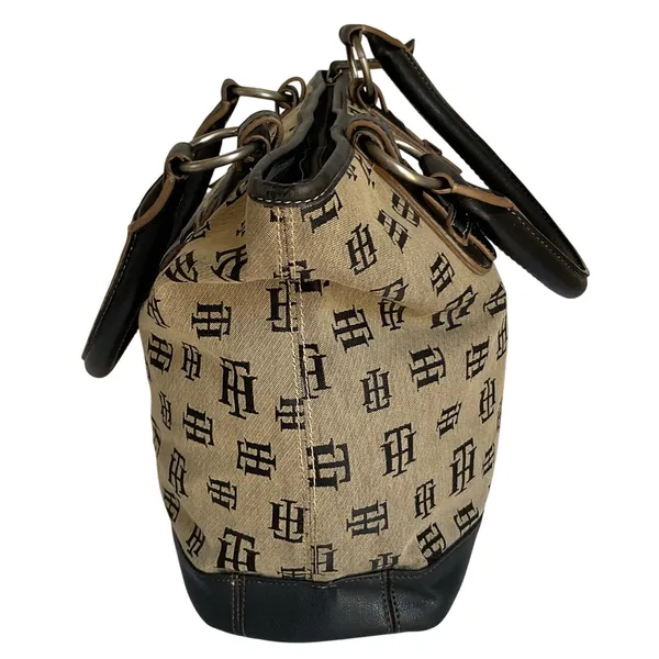 Vintage Tommy Hilfiger Y2K Monogram Tote Bag Black Beige Canvas - Image 4