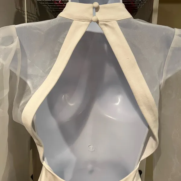 NBD Bao Mini Dress Ivory Puff Sleeve Sheer Organza Size S - Image 9