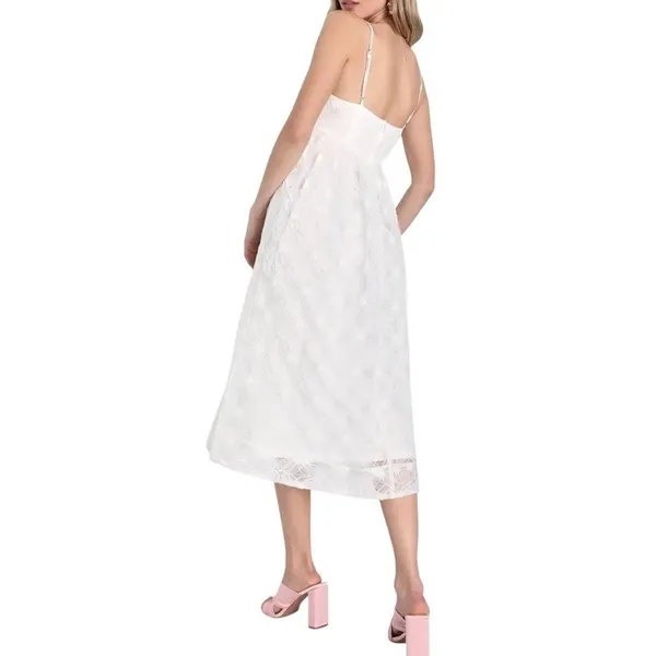 Lulus Floral Lace Midi Dress XS White Bridal Shower Wedding Smocked Coquette NWT - Image 2