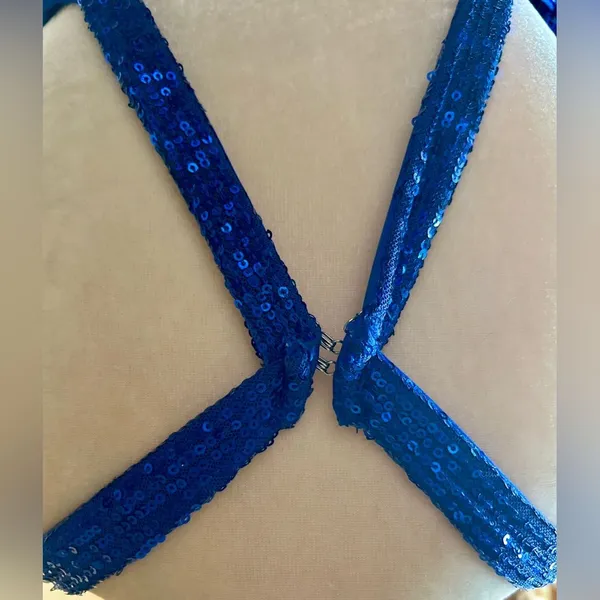 LA FEMME Curve Blue Sequin Formal Thigh‎ Slit Open Back Dress Sz 16 Homecoming - Image 13
