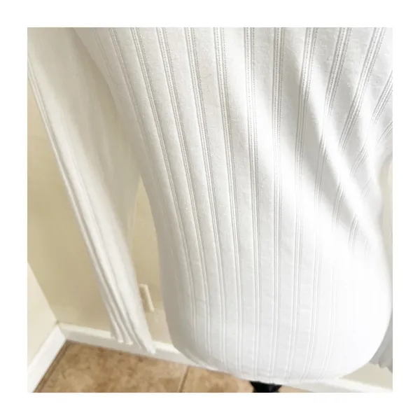 Tommy Hilfiger Top Women's Medium White Ribbed Mock Neck Long Sleeve Preppy - Image 9