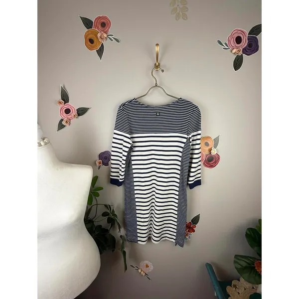 Barbour Blue and Gray Striped Rief 3/4 Sleeve Midi Pocket Dress - Size - 4 - Image 4