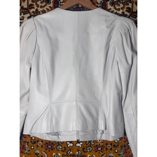 RYEGRASS Genuine Leather Cropped Jacket Puff Shoulder sz M Nimbus Cloud - Image 9