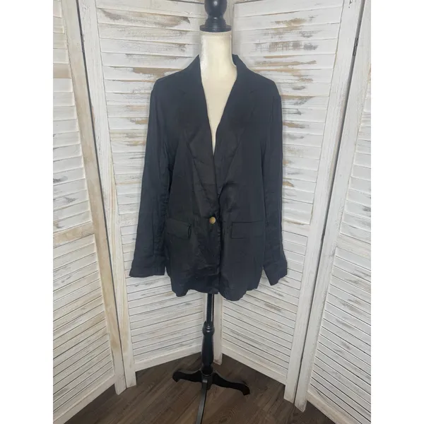 NWT Quince Women's XL European Linen Relaxed Blazer Black Coastal Corporate Flax - Image 3
