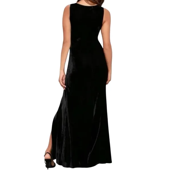 Lulus Maxi Dress Womens Size M Black Velvet Sleeveless Front Slit Sexy Formal - Image 6