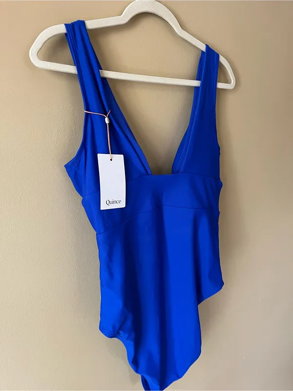 Quince Deep V One-Piece Swimsuit in Cobalt Blue - Image 8
