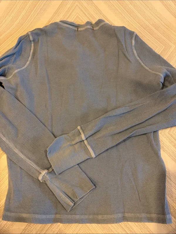 AMO Women’s Small Light Blue Waffle Knit Long Sleeve Henley Shirt - Image 5